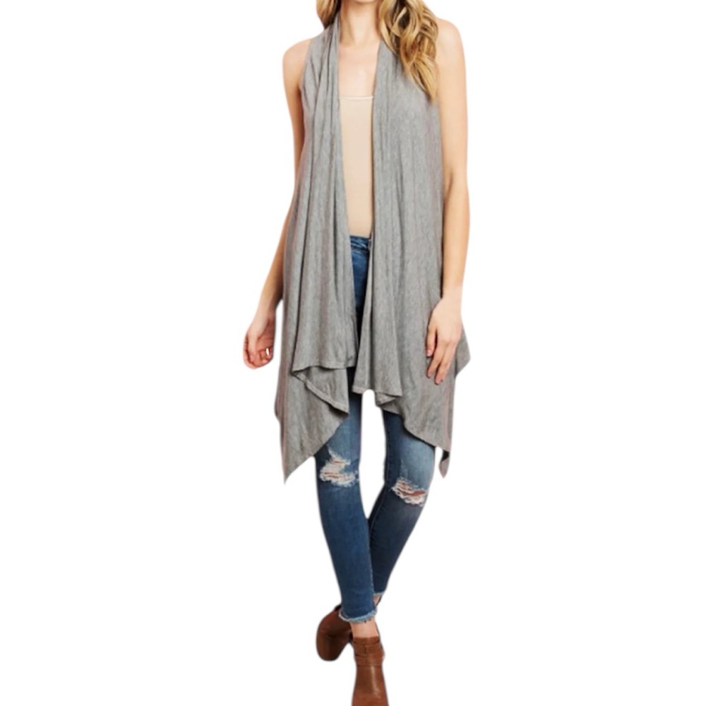 Cable & Gauge Lightweight Draped Sleeveless Cardigan Vest